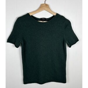 Theory Dark Medium Forest Green 100% Cashmere Short Sleeve Sweater Quiet Luxury